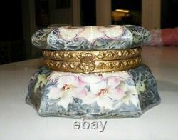 Vintage Antique Kelva Dresser Box Gray & Pink Floral Original Lining 6