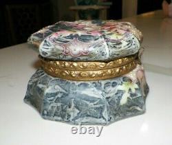 Vintage Antique Kelva Dresser Box Gray & Pink Floral Original Lining 6