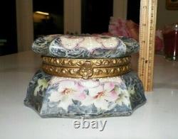 Vintage Antique Kelva Dresser Box Gray & Pink Floral Original Lining 6