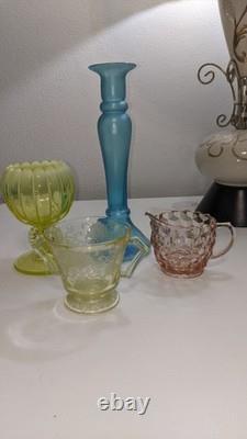 Vintage Antique art glass lot- Celeste Blue, Vaseline, pink/yellow Depression