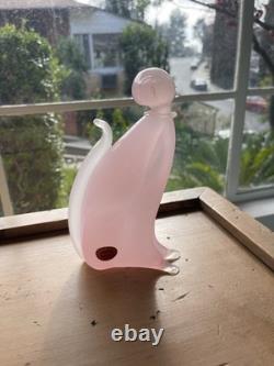 Vintage Archimede Seguso Alabastro Pink White Italian Murano Art Glass Cat Italy