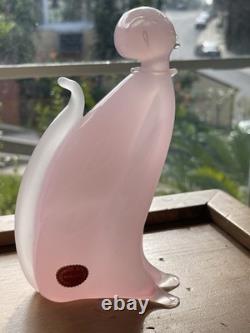 Vintage Archimede Seguso Alabastro Pink White Italian Murano Art Glass Cat Italy