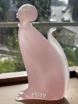 Vintage Archimede Seguso Alabastro Pink White Italian Murano Art Glass Cat Italy