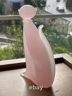 Vintage Archimede Seguso Alabastro Pink White Italian Murano Art Glass Cat Italy