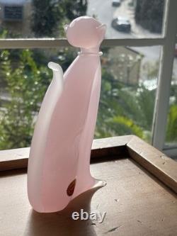 Vintage Archimede Seguso Alabastro Pink White Italian Murano Art Glass Cat Italy