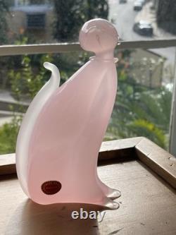Vintage Archimede Seguso Alabastro Pink White Italian Murano Art Glass Cat Italy
