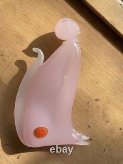 Vintage Archimede Seguso Alabastro Pink White Italian Murano Art Glass Cat Italy