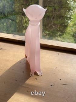 Vintage Archimede Seguso Alabastro Pink White Italian Murano Art Glass Cat Italy