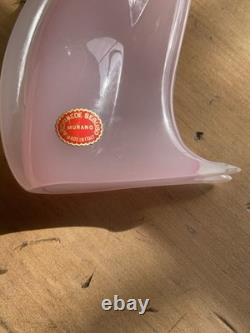 Vintage Archimede Seguso Alabastro Pink White Italian Murano Art Glass Cat Italy