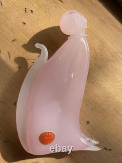 Vintage Archimede Seguso Alabastro Pink White Italian Murano Art Glass Cat Italy