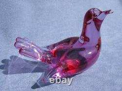 Vintage Archimede Seguso Murano Art Glass Cranberry Pink Bird Label on base