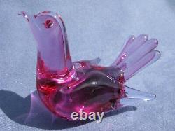 Vintage Archimede Seguso Murano Art Glass Cranberry Pink Bird Label on base