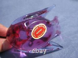 Vintage Archimede Seguso Murano Art Glass Cranberry Pink Bird Label on base