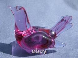 Vintage Archimede Seguso Murano Art Glass Cranberry Pink Bird Label on base