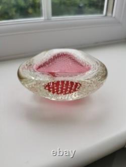 Vintage Archimede Seguso Murano Art Glass Cranberry Pink Bullicante Bowl 1960s