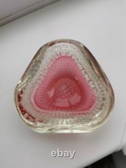 Vintage Archimede Seguso Murano Art Glass Cranberry Pink Bullicante Bowl 1960s