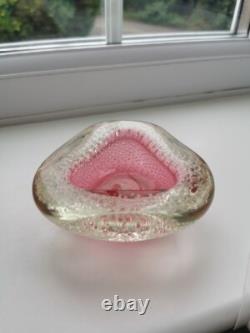 Vintage Archimede Seguso Murano Art Glass Cranberry Pink Bullicante Bowl 1960s