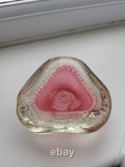 Vintage Archimede Seguso Murano Art Glass Cranberry Pink Bullicante Bowl 1960s