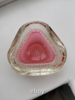 Vintage Archimede Seguso Murano Art Glass Cranberry Pink Bullicante Bowl 1960s