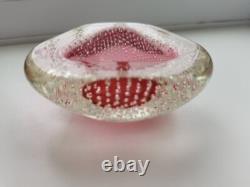 Vintage Archimede Seguso Murano Art Glass Cranberry Pink Bullicante Bowl 1960s