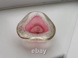 Vintage Archimede Seguso Murano Art Glass Cranberry Pink Bullicante Bowl 1960s