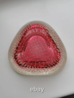 Vintage Archimede Seguso Murano Art Glass Cranberry Pink Bullicante Bowl 1960s