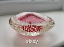 Vintage Archimede Seguso Murano Art Glass Cranberry Pink Bullicante Bowl 1960s