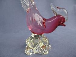 Vintage Archimede Seguso Murano Art Glass Crystal pink Cranberry Bird Pheasant a