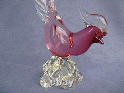 Vintage Archimede Seguso Murano Art Glass Crystal pink Cranberry Bird Pheasant a