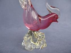 Vintage Archimede Seguso Murano Art Glass Crystal pink Cranberry Bird Pheasant a