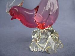 Vintage Archimede Seguso Murano Art Glass Crystal pink Cranberry Bird Pheasant a