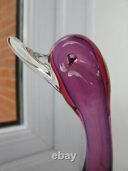 Vintage Archimede Seguso Murano Art Glass Purple Cranberry Pink Bird duck