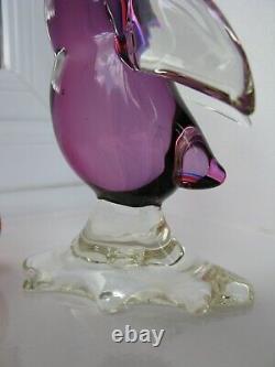 Vintage Archimede Seguso Murano Art Glass Purple Cranberry Pink Bird duck