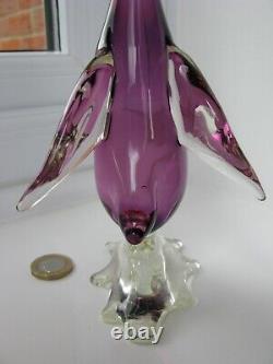Vintage Archimede Seguso Murano Art Glass Purple Cranberry Pink Bird duck