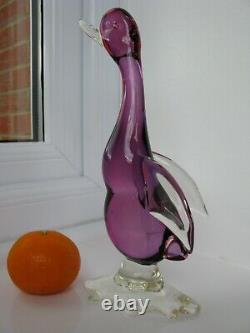 Vintage Archimede Seguso Murano Art Glass Purple Cranberry Pink Bird duck