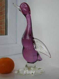 Vintage Archimede Seguso Murano Art Glass Purple Cranberry Pink Bird duck