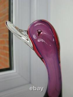 Vintage Archimede Seguso Murano Art Glass Purple Cranberry Pink Bird duck