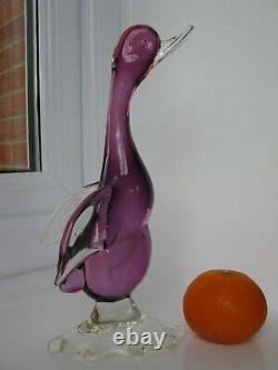Vintage Archimede Seguso Murano Art Glass Purple Cranberry Pink Bird duck
