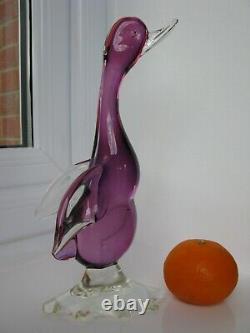 Vintage Archimede Seguso Murano Art Glass Purple Cranberry Pink Bird duck