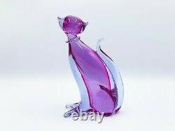 Vintage Archimede Seguso Murano Glass Siamese Cat Pink Sommerso Large Signed Art