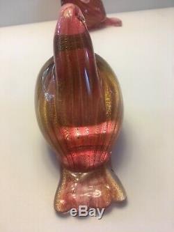 Vintage Archimede Seguso Pink & Gold Sommerso Murano Glass Bird Bookends
