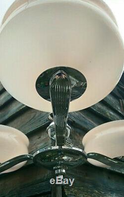 Vintage Art Deco 3 Arm Chandelier Pendant Ceiling Light Lamp Pink Glass Globes