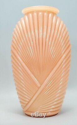 Vintage Art Deco Coral / Pink Ribbed Pleated Drape Tapered Milk Glass Vase