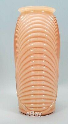 Vintage Art Deco Coral / Pink Ribbed Pleated Drape Tapered Milk Glass Vase