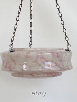 Vintage Art Deco Flycatcher Pink Marbled Glass Ceiling Light Shade With Chains