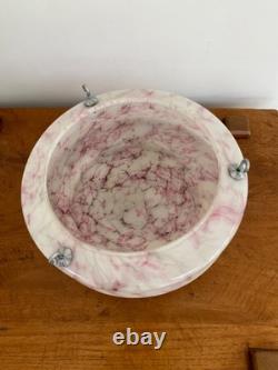 Vintage Art Deco Flycatcher Pink Marbled Glass Ceiling Light Shade With Chains