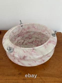 Vintage Art Deco Flycatcher Pink Marbled Glass Ceiling Light Shade With Chains
