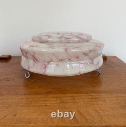 Vintage Art Deco Flycatcher Pink Marbled Glass Ceiling Light Shade With Chains