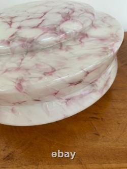 Vintage Art Deco Flycatcher Pink Marbled Glass Ceiling Light Shade With Chains