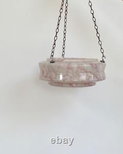 Vintage Art Deco Flycatcher Pink Marbled Glass Ceiling Light Shade With Chains